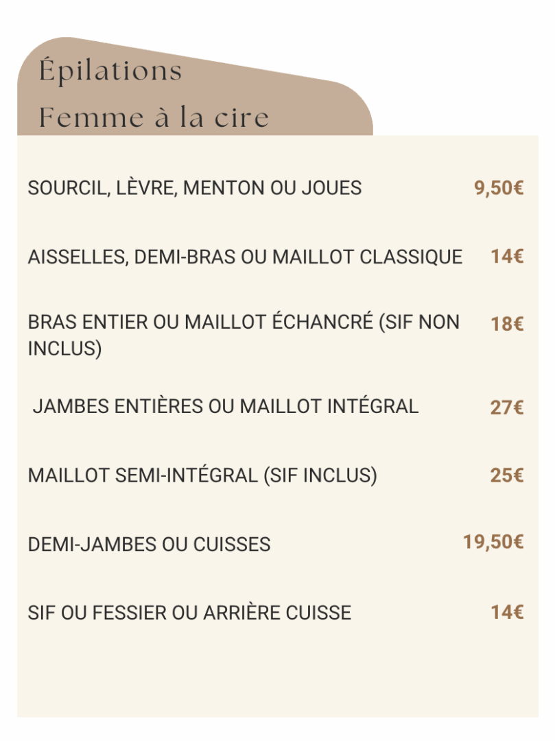 Nos tarifs épilations