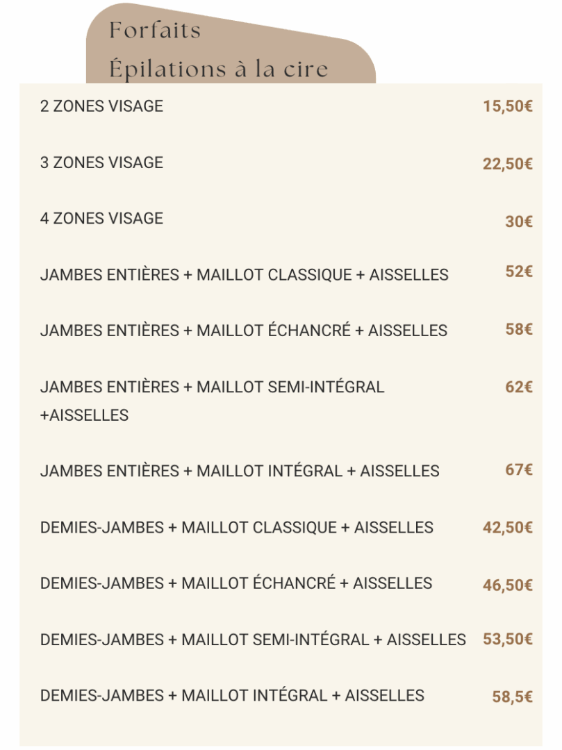 Nos tarifs épilations