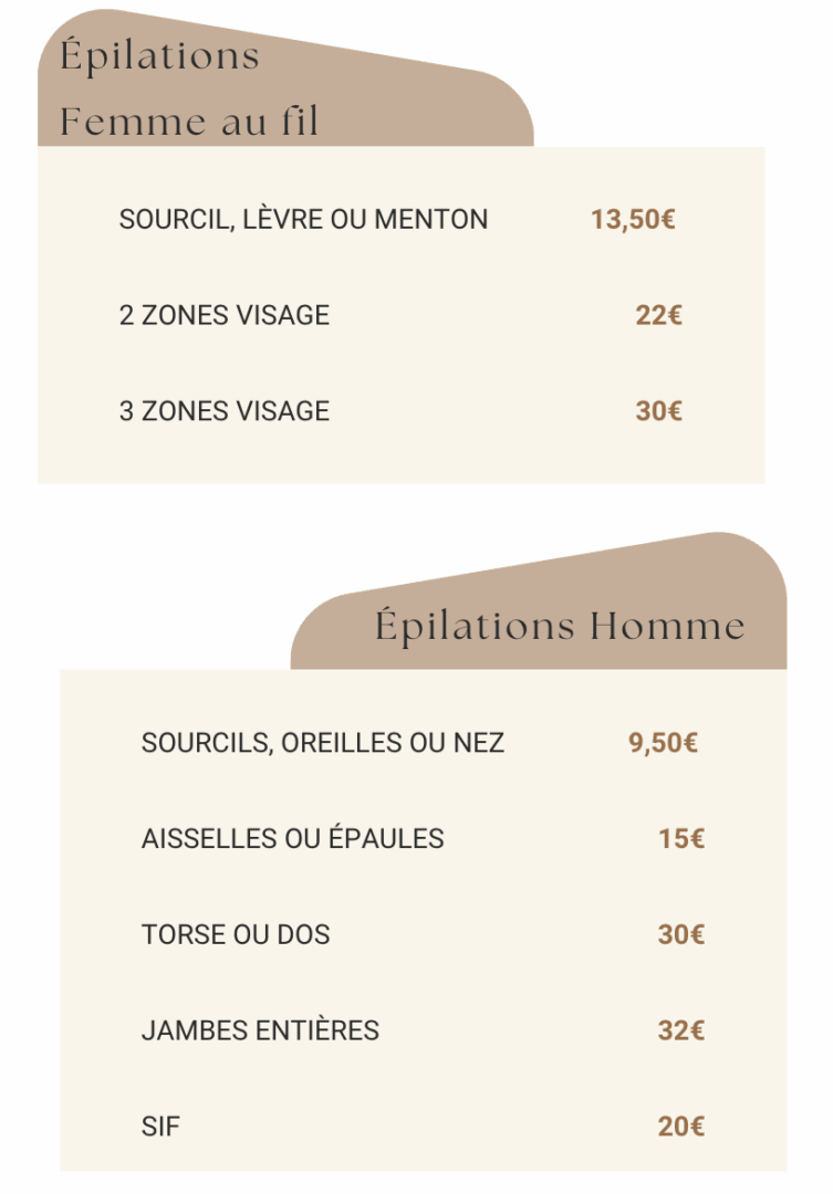 Nos tarifs épilations
